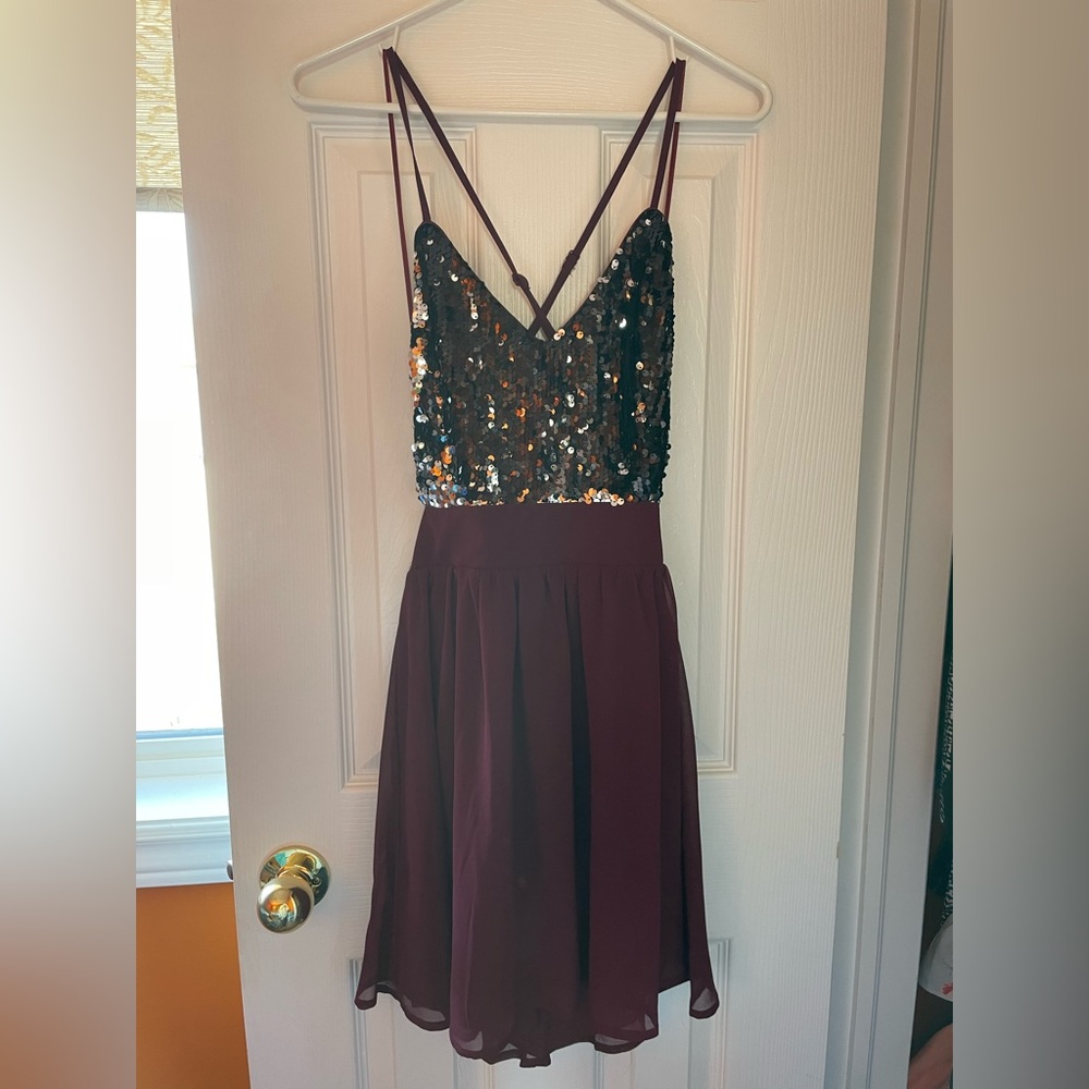 Open-back sequin semi-formal dress